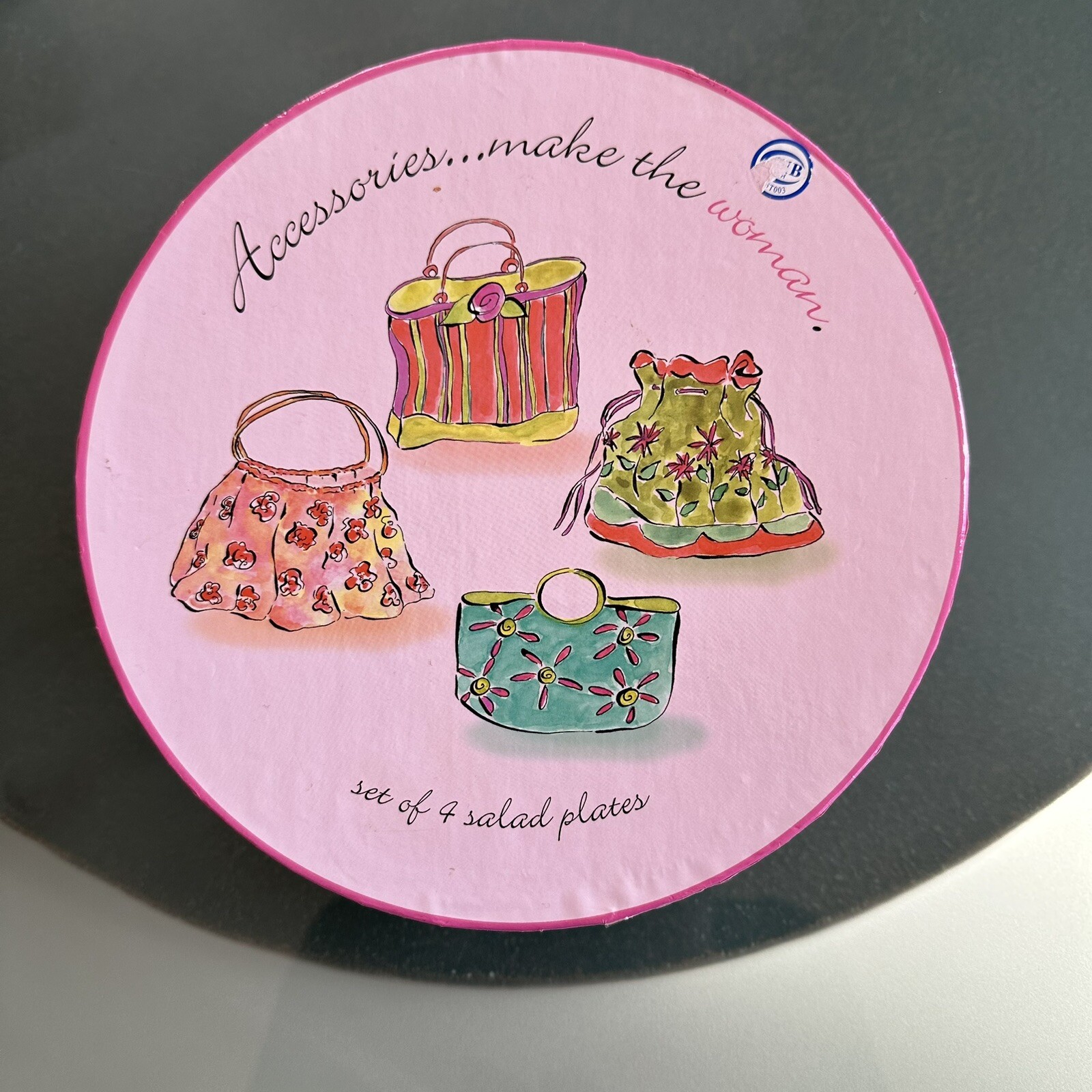 Handbag/Purse Motif SET of 4 Salad Plates 8”  with Four Different Fun Designs-image