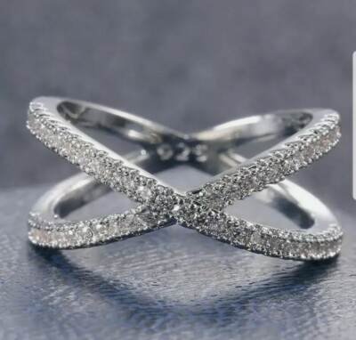 Damen 925 Sterling Silber Ring Kristall, Strass weißer Saphir Band Gr. N