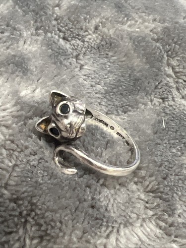 Vintage Kabana Cat Wrap Around Ring Sterling Silver with Sapphire Eyes Size 6 - Picture 8 of 12