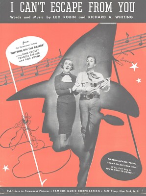 I Can't Escape From You 1936 Vintage Sheet Music Bing Crosby Rhythm On The Range