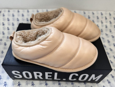 NEU! Sorel UK3 Eur36 US5 natur hellbraun Hadley Kunstfell gefüttert ''puffy'' Hausschuhe