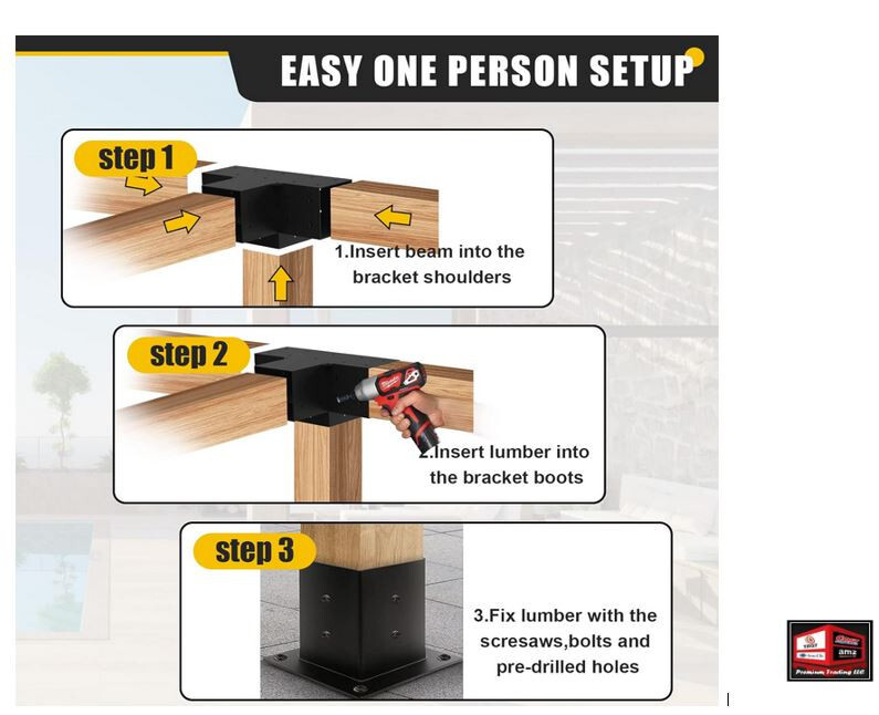 4-Way Pergola Bracket Kit – Black Steel Right Angle Corner DIY Bracket For 6x6 Lumber, Gazebos, Log Cabins & More 2 thumbnail image