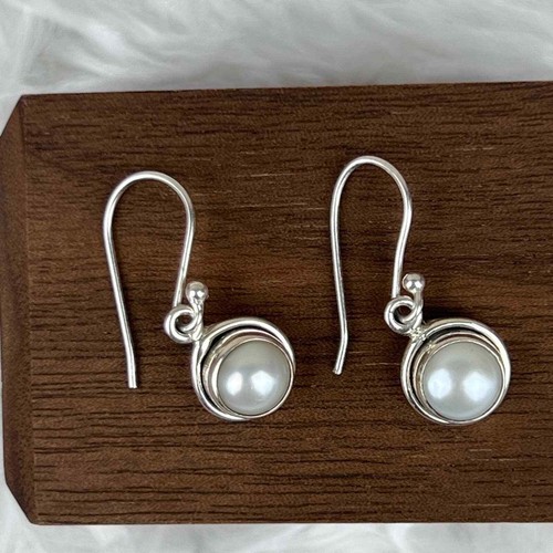 Sterling Silver Cultured Pearl Dangle Earrings from India, "Purest Love" - Picture 2 of 12