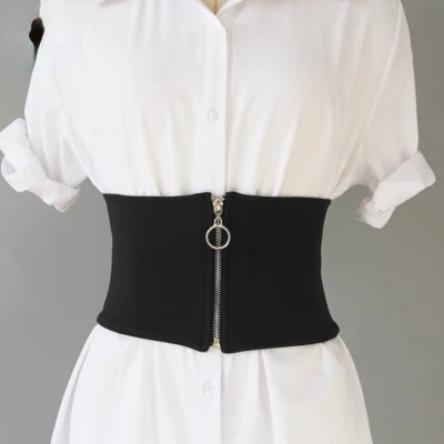 Damen Breit Korsett Gürtel Reißverschluss Elastisch Bund Retro Kummerbund Dehnen - Bild 1 von 4
