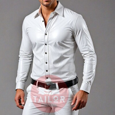 Men's White Genuine Lambskin Leather Shirt & Pant Leather Pant Dress Classic Set
