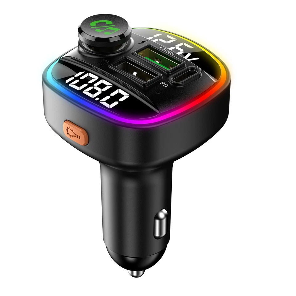 Car USB PD Fast Charger Wireless FM Transmitter Adapter AUX Hands-Free Calling - Image 3 of 4