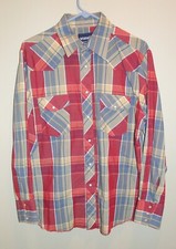 2 Wrangler Vintage Western Rodeo Brushpopper Plaid Shirt Shirts sz LG