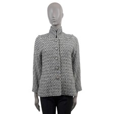 69184 auth CHANEL black white silver 2013 13A EDINBURG LUREX TWEED Jacket L