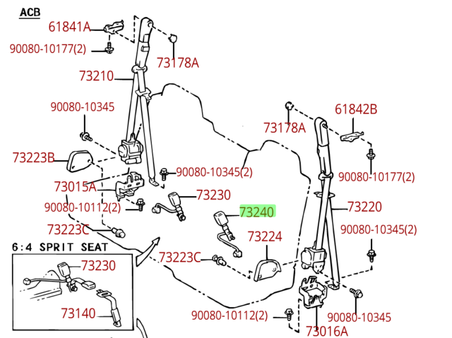 00 01 02 03 04 Toyota Tundra Right Center Front Buckle Seat Belt