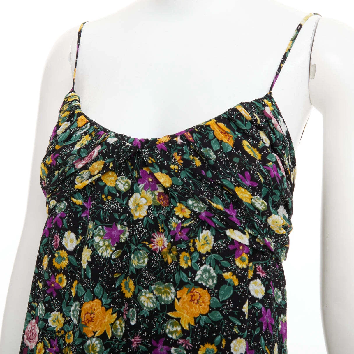 Abito CELINE Hedi Slimane giallo viola stampa floreale viscosa FR38 M