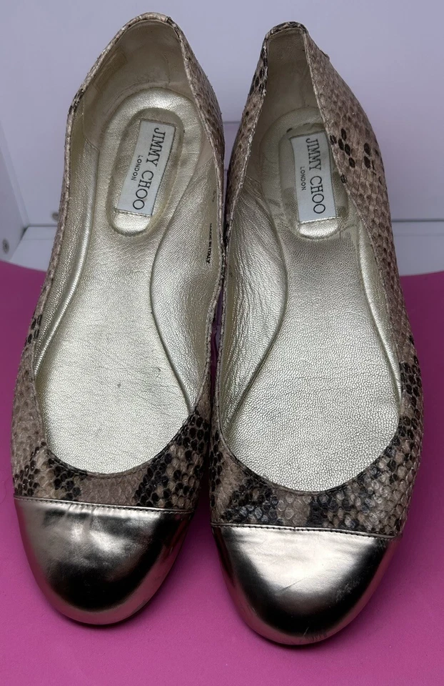 JIMMY CHOO Talla 9,WHIRL Pitón Ballet Zapatos Planos Gorra Puntera Piel de Serpiente Foto 3 de 4