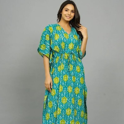 Cotton Kaftan for Women Night Suit Beach Cover Up Green Floral long Wear  Kaftan | eBay