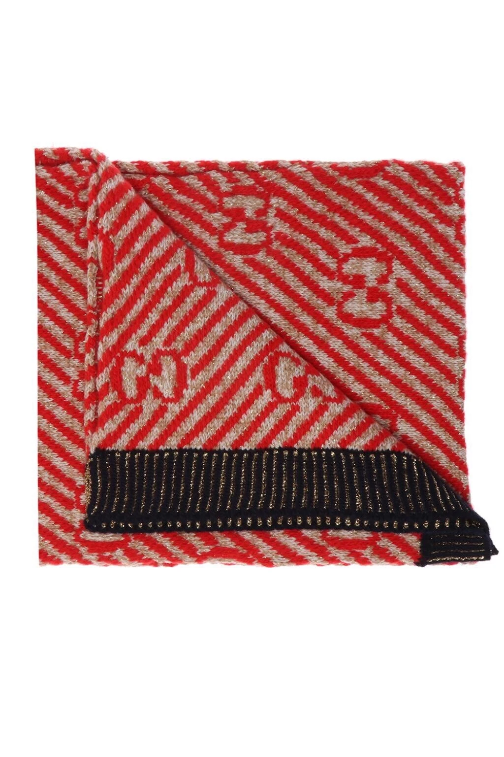 Foulard unisexe Gucci GG mélange laine suprême rouge/or neuf avec étiquettes logo jacquard rayé
