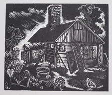 JUNKERS WOODBLOCK PRINT LATVIA 1942 LIMITED EDITION ALEKSANDERS FARMHOUSE