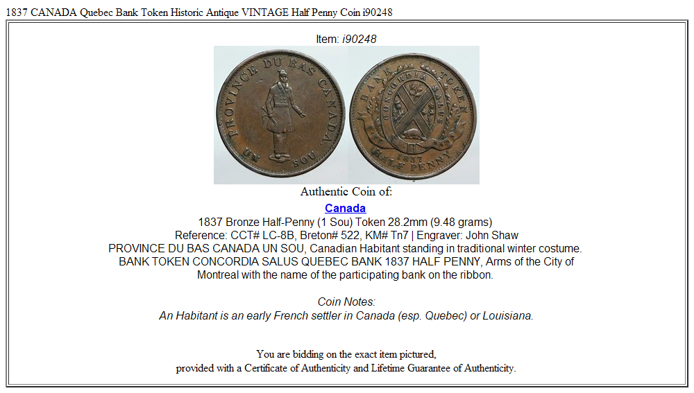 カナダ 1/2ペニー 1837年 トークン 外国コイン 古銭 ペニー 貨幣」の