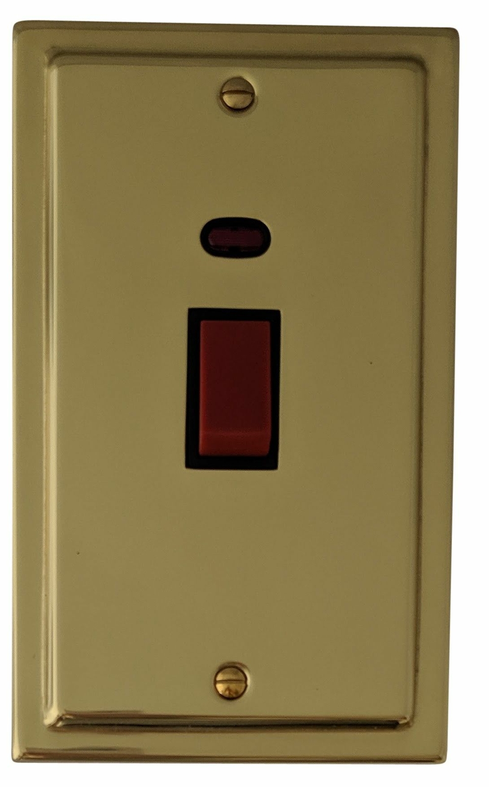 G&H TB28B Trimline Polished Brass 45 Amp DP Cooker Switch & Neon Vertical Plate