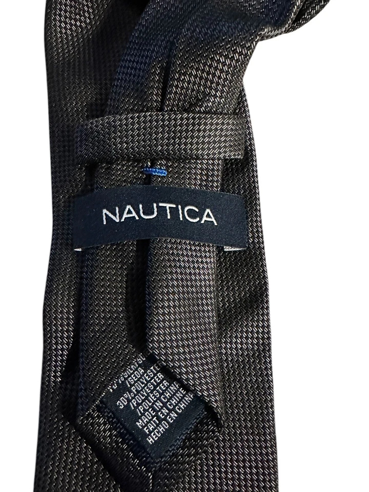 Corbata para hombre Nautica negra/plateada mezcla de poli seda diseñador nunca usada Foto 3 de 4