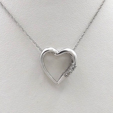 14k White Gold Natural Diamond Open Heart Floating Pendant Necklace 18in New