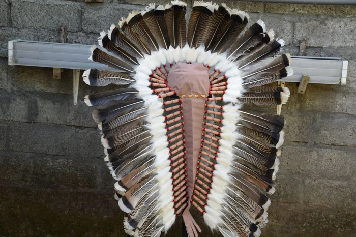 Headband Feather Indian Turkey Brown Native Warbonnet Headdress Handmade 37"long - Image 2 of 4