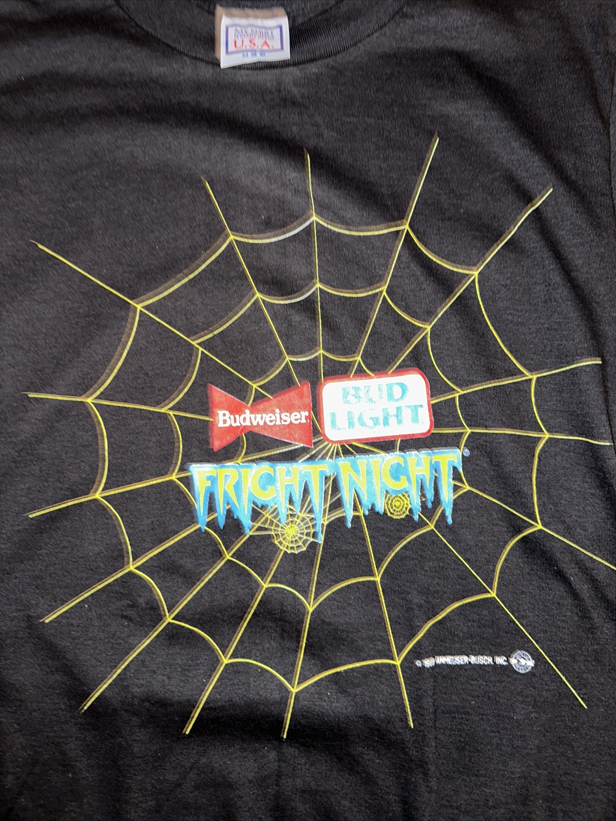 Rare 1989 Vintage Budweiser Bud Light Tee T Shirt Fright Night Halloween Horror