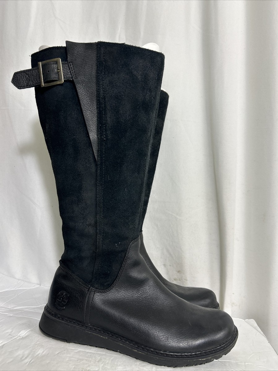 Timberland Womens Black Leather Zip Up Riding Boots Knee High