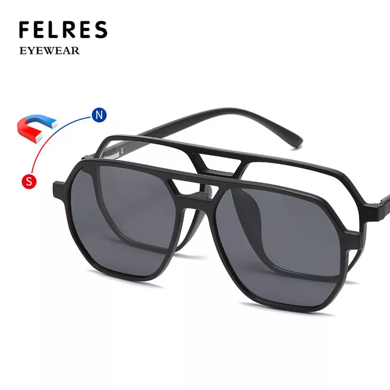 Men 2 in 1 Magnetic Clip on Reading Glasses Fashion Polarized Sunglasses New