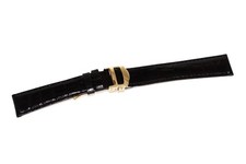 Genuine Leather Alligator Black Watch Band Strap Stainless Gold Folding Buckle