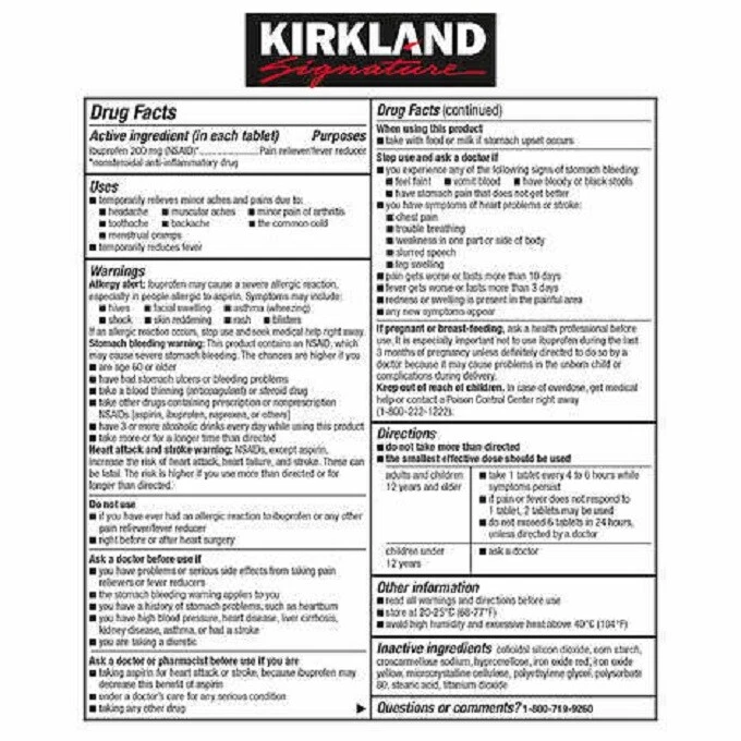 Comprimido Kirkland Signature Ibuprofeno 200 mg 500 ct * COMPARAR CON ADVIL * Caducidad 02/2027 Foto 2 de 2