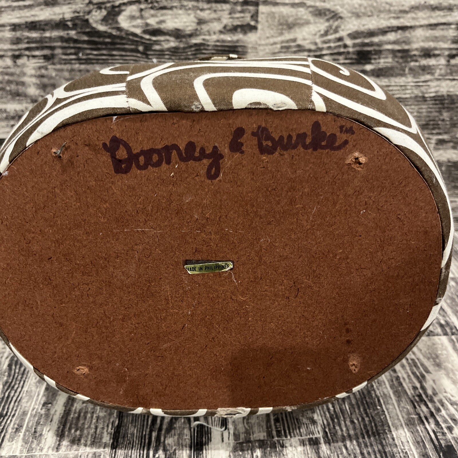 Padded Brown Modern Swirl Print Sewing Box with Fun Beaded Handle