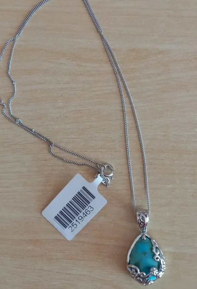 Arizona Matrix Turquoise Pear Solitaire Pendant With Chain,Sterling ...