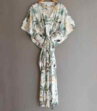 Indian 100% Cotton Long Kaftan Dress White Color Kimono Sleepwear Caftan Maxi