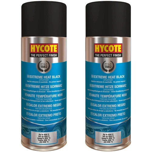 Hycote Colour Aerosol Spray Paint Black VHT Very High Temperature 400ml x2