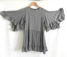 Zara Mini Dress Wool Blend Lightweight Ruffle Trim 3/4 Sleeve Gray Size S 