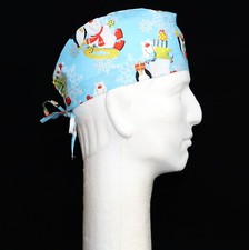 Christmas Bear Penguin on Sky Blue Theme Scrub Hat