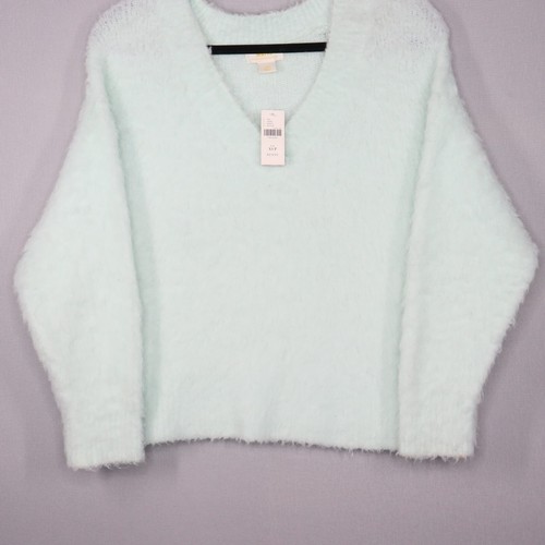 Maeve Anthropologie Plush V-Neck Sweater Size XS/P Mint Green Pullover Shaggy - Picture 4 of 7