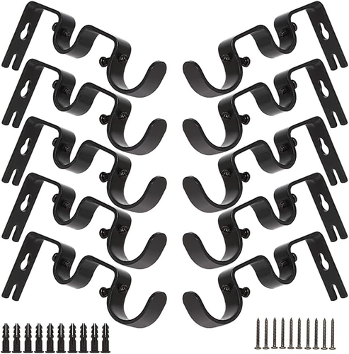 10 Pack Double Curtain Rod Brackets, Heavy Duty Curtain Rod Holders for 1 and 5/