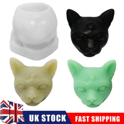 3D Cat Head Resin Mold DIY Plaster Soap Evil Cat Silicone Fondant Candle  Mould UK