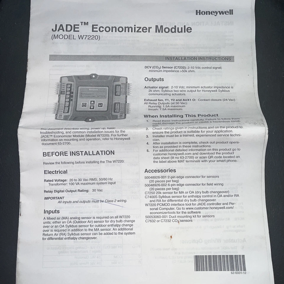 Controlador Economizador HONEYWELL W7220A 1026 JADE 24 VAC 1421 Foto 3 de 4