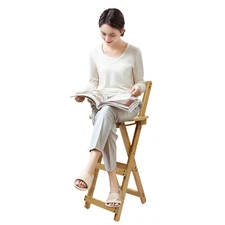 Portable Folding Bamboo Stool Tall Chair Foldable Bar Stool Porch Kitchen Chair