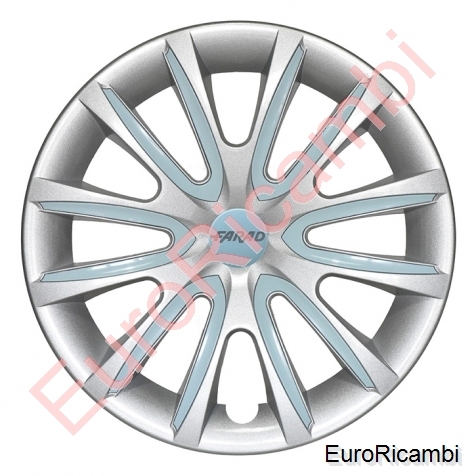 4 COPRICERCHI UNIVERSALI 14" GRIGI + INSERTI COLORATI CELESTE - LIGHT BLUE FARAD - Foto 1 di 1