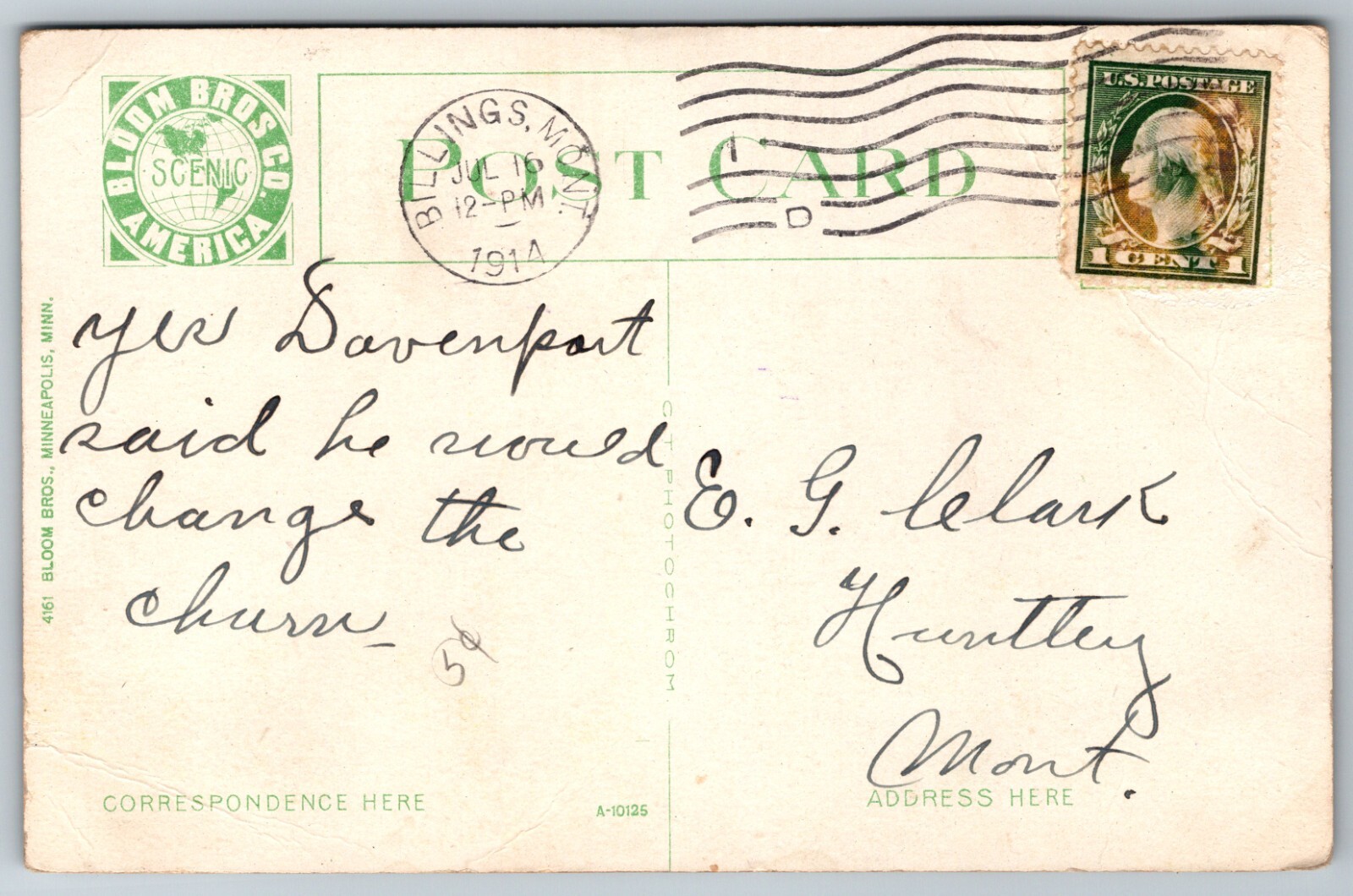 P. B. Moss Residence Billings Montana Bloom Bros 1914 Postcard