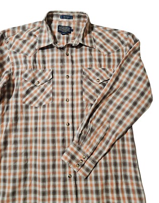 Pendleton Frontier Long Sleeve Plaid Brown Shirt Pearl Snap Men's Size L