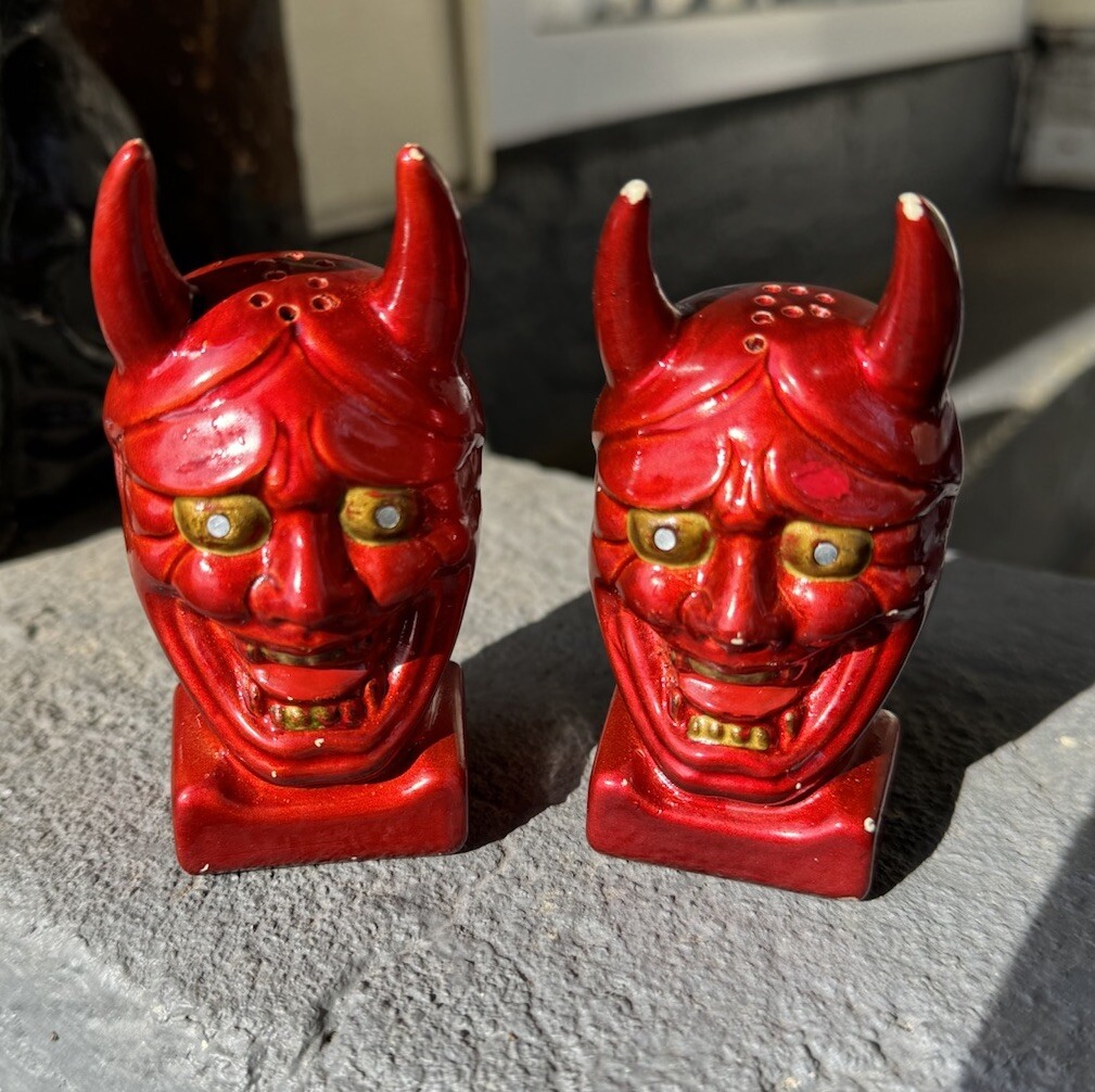 Vintage Red Devil Salt & Pepper Shaker Folk Art Ceramic 1950s