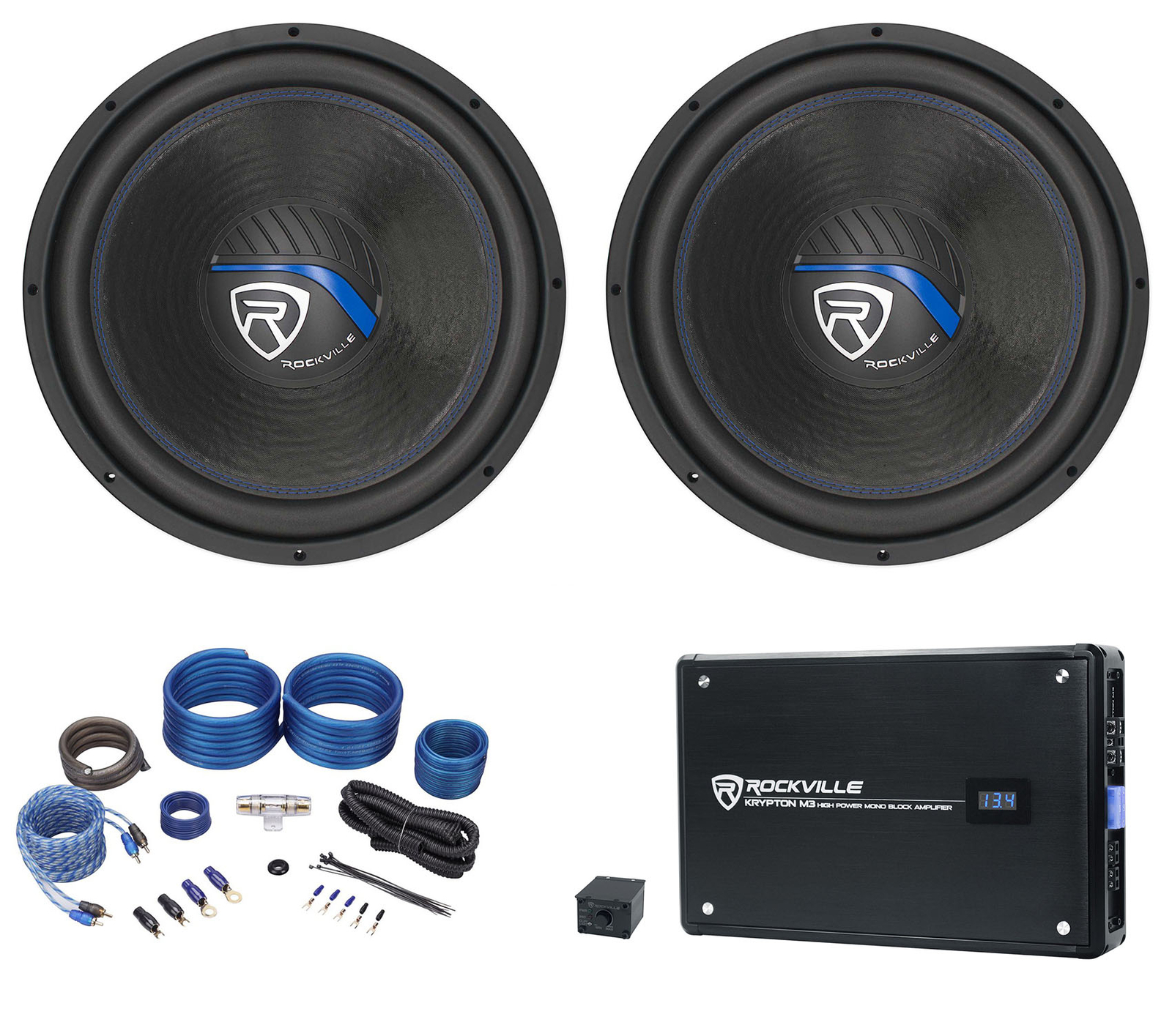 2 Автомобильные сабвуферы Rockville K5 W15K5S2 мощностью 15 2000 Вт 2 Ом моноусилитель Комплект усилителей 48790₽