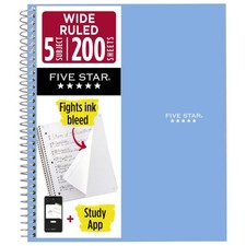 Five Star Spiral Notebook Study App, 5 Subject, Wide Ruled Paper, 8" x 10-1...