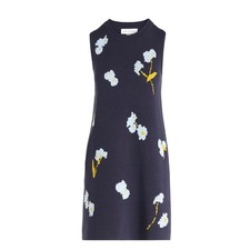 Navy Blue Sleeveless Floral Knit Dress XS