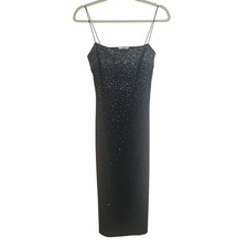 Windsor Vintage Y2K Black Silver Glitter Dot Spaghetti Strap Midi Dress Medium