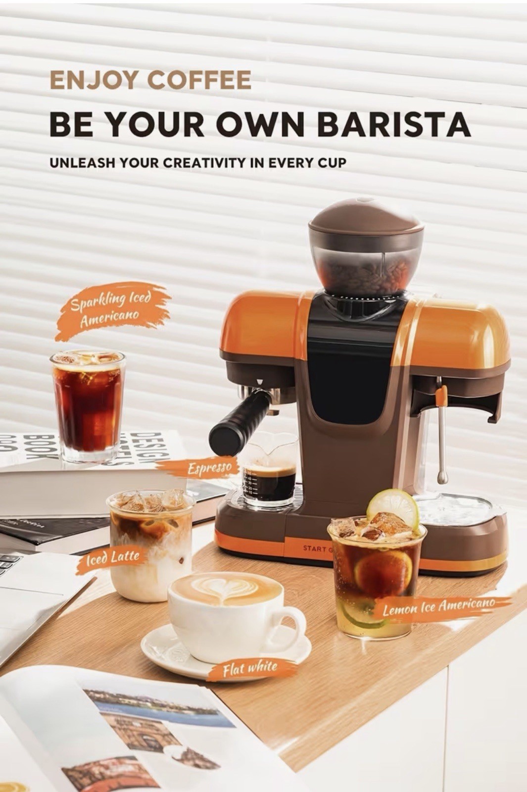 Espresso Machine w/ Grinder & Steam Wand 19Bar Touch Coffee Maker
