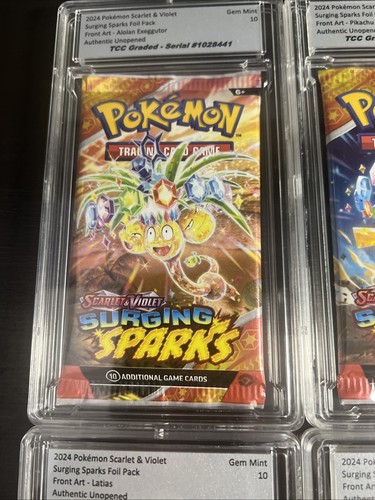 2024 Pokemon Surging Sparks Foil Pack Set of 4 1 Ea Art TCC Graded Gem Mint 10 - Picture 3 of 7