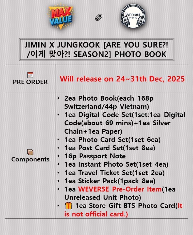 JIMIN X JUNGKOOK ARE YOU SURE?! SEASON2 PHOTO BOOK /Full Set+WVS